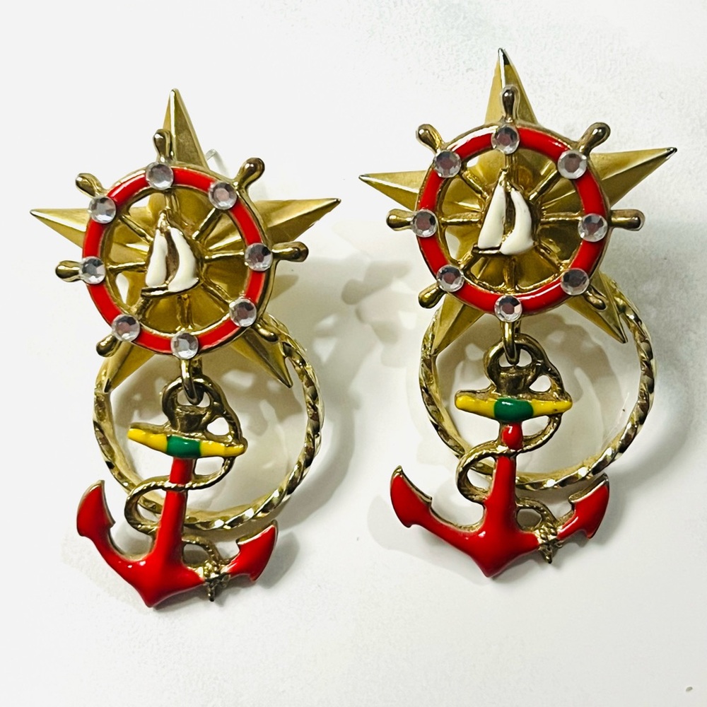 1980s Don Lin Nautical Anchor Sailboat pierced earrings